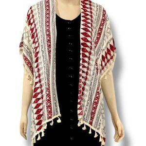 Boho Western Open Front Lightweight Fringe Poncho Cover Up